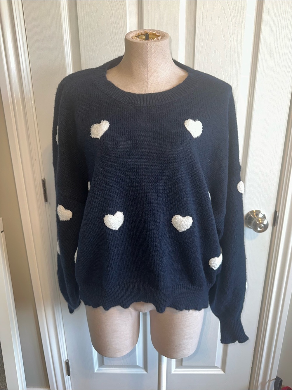Cozy Navy Heart-Pattern Women's Sweater